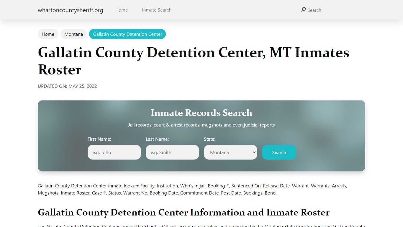 Gallatin County Detention Center, MT Jail Roster, Name Search